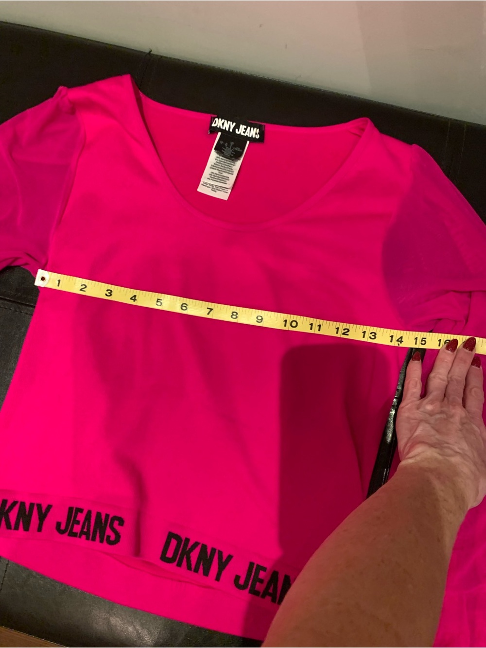 🩷DKNY JEANS🩷MESH-SLEEVE, LOGO TRIM, SCOOP NECK BLOUSE. NWOT. - Picture 9 of 10